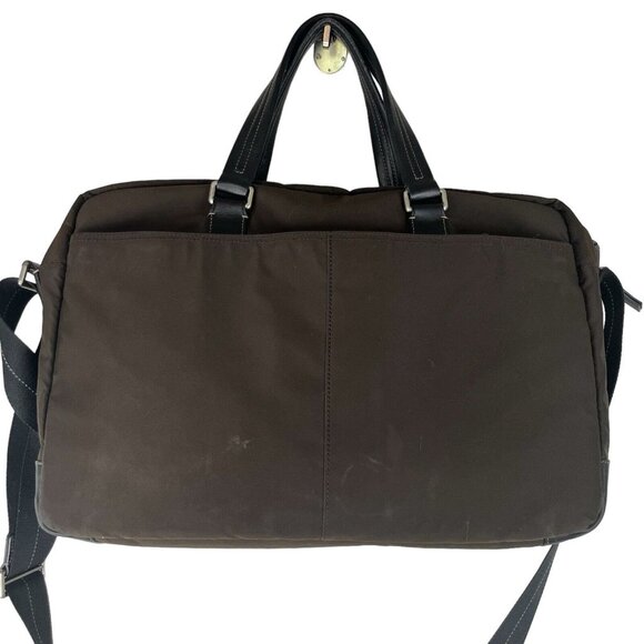 COACH VARICK Brown Nylon Briefcase Messenger Travel Bag Leather Trim F70681 VGUC - Picture 2 of 10